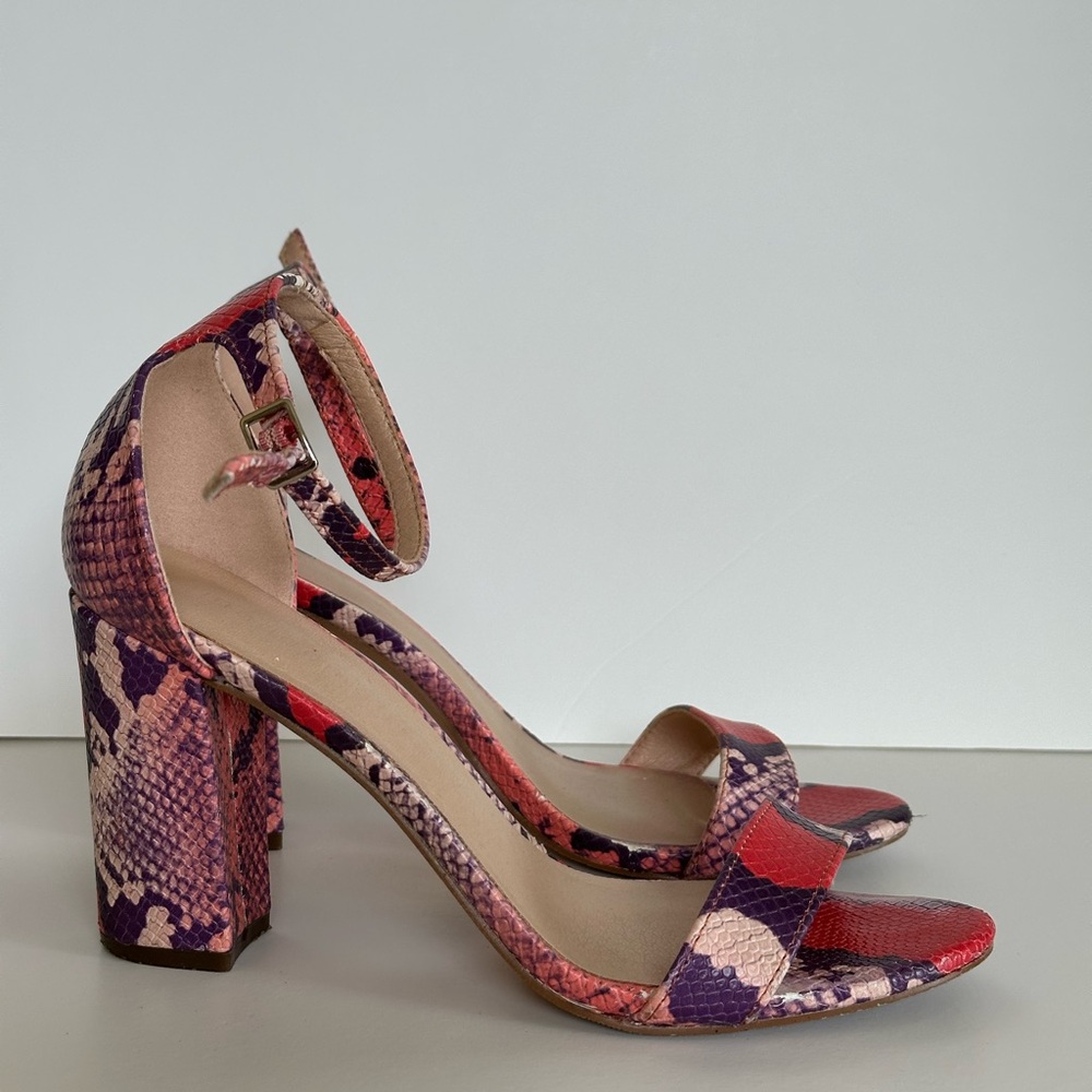Madden Girl Red and Purple Ankle-Strap Heels